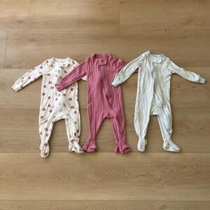 100% ORGANIC Cotton 3-Pack Baby Footed Pajamas - Cream, Pink, Light Blue